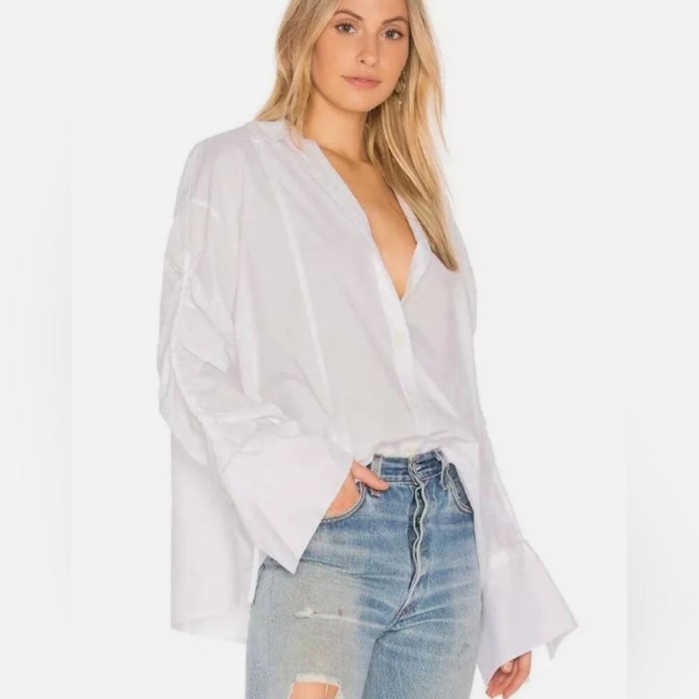 Ftee People Brown Eyed Girl Crisp White Button Down Oversized Blouse Size XS New